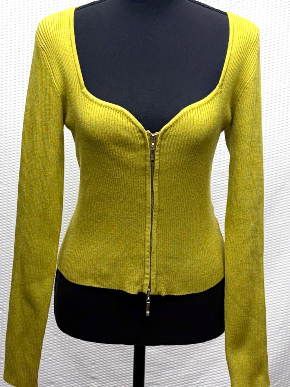 Pink Rose Ribbed Two Way Zip Cardigan Womens M Chartreuse Yellow